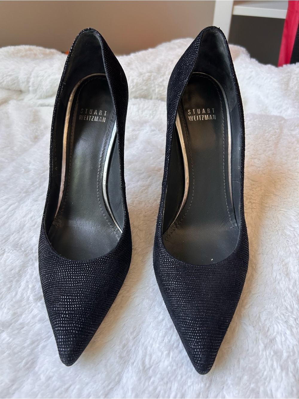 Stuart Weitzman Textured Black Pointed Toe Pumps Size 8